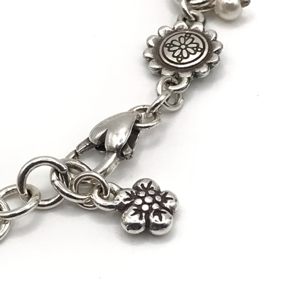 Brighton Charm Bracelet Bloom From Within Silver Plate & Enamel Heart & Flowers - Picture 7 of 10